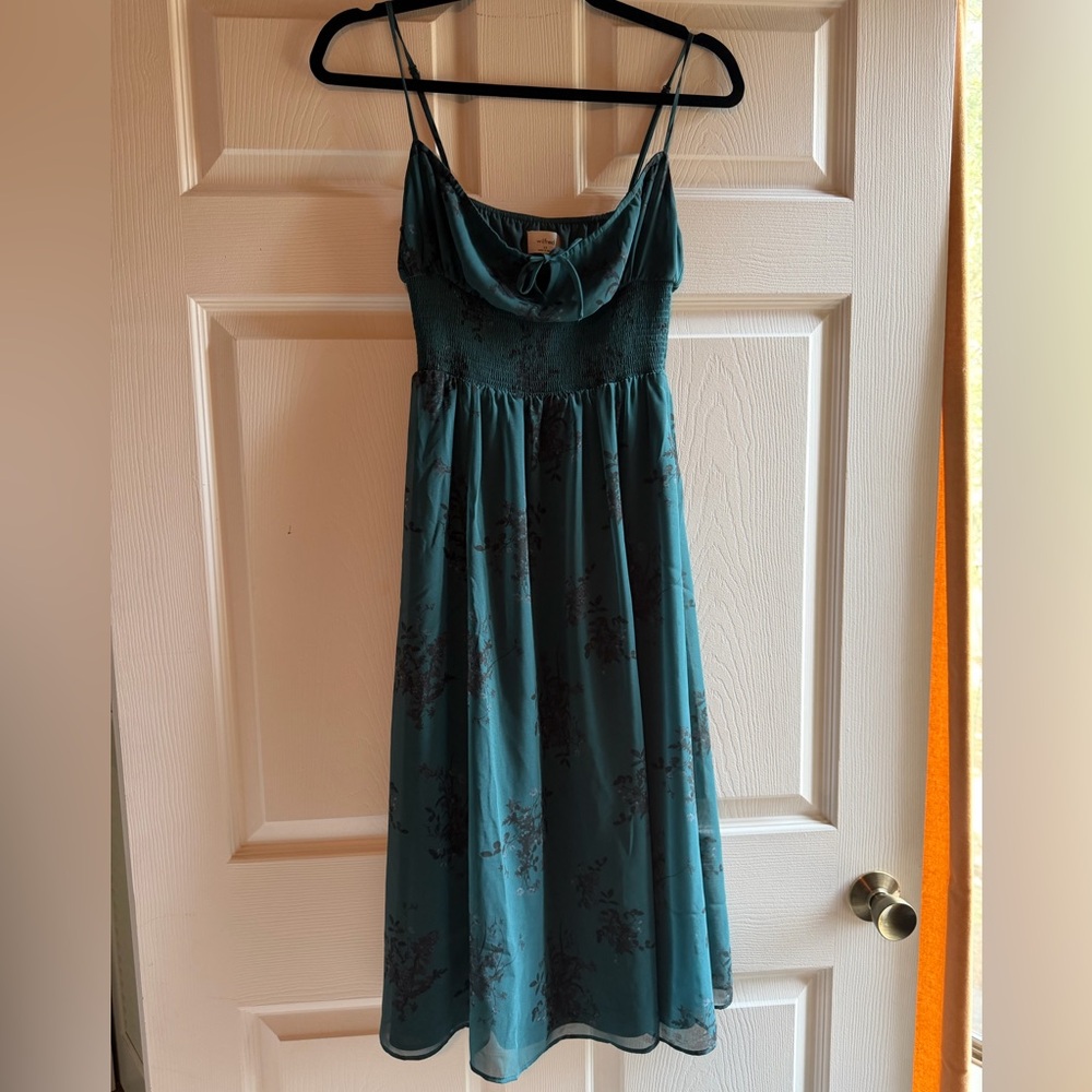 Aritzia Teal Floral Midi Dress